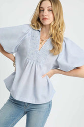 Umgee Smocked Puff Sleeve Blouse OutfitFlow